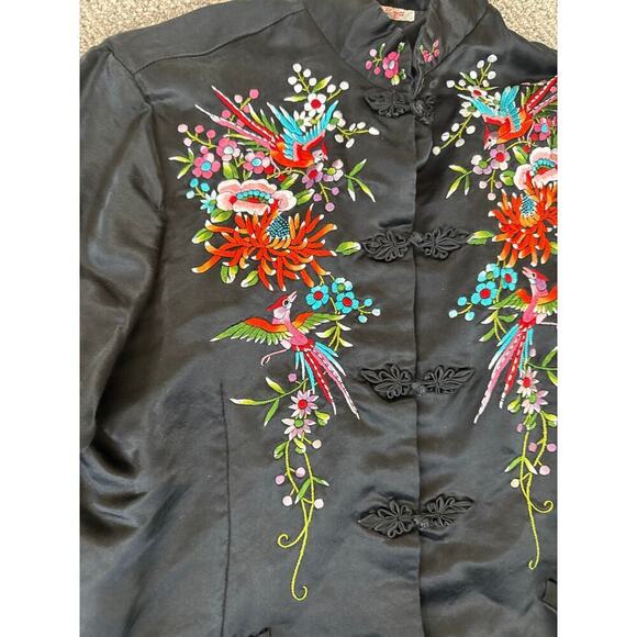 Plum blossom spun rayon silk lined floral embroidered jacket size 38 - Picture 4 of 10